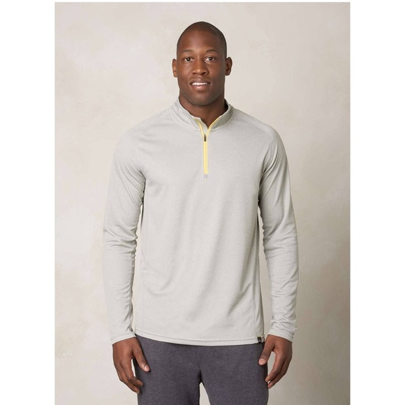 PrAna Mens Orion 1/4 Zip Pullover Long Sleeve Stretch Lightweight Gray L - Picture 1 of 12
